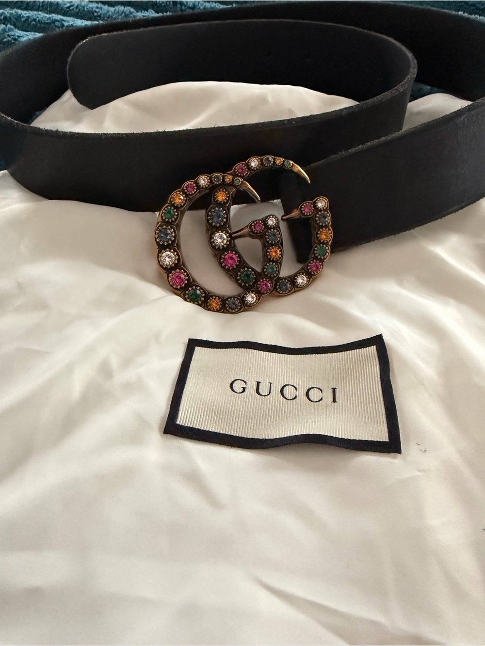 Gucci Black Leather GG Marmont Crystal Belt 🖤